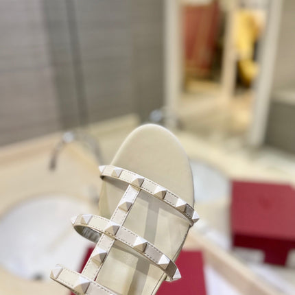 VALENTINO 26S ROCKSTUD CAGED SANDALS IN WHITE CALFSKIN