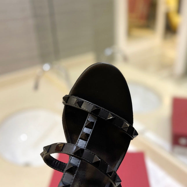 VALENTINO 26S ROCKSTUD CAGED HEELED SANDALS 60 MM IN BLACK SMOOTH CALFSKIN
