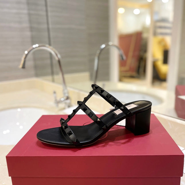 VALENTINO 26S ROCKSTUD CAGED HEELED SANDALS 60 MM IN BLACK SMOOTH CALFSKIN