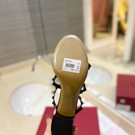VALENTINO 26S ROCKSTUD CAGED HEELED SANDALS 60 MM IN BLACK SMOOTH CALFSKIN