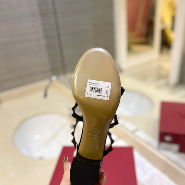 VALENTINO 26S ROCKSTUD CAGED HEELED SANDALS 60 MM IN BLACK SMOOTH CALFSKIN