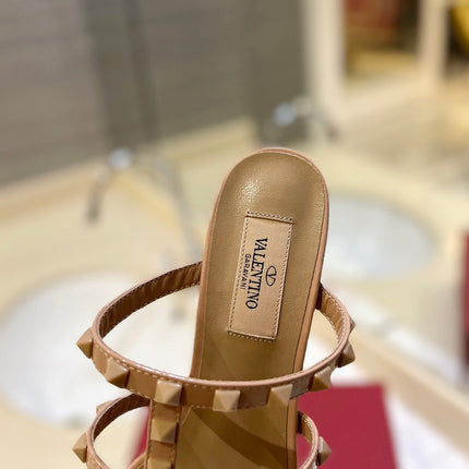 VALENTINO 26S ROCKSTUD CAGED HEELED SANDALS 60 MM IN NUDE PATENT CALFSKIN