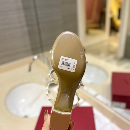 VALENTINO 26S ROCKSTUD CAGED HEELED SANDALS 60 MM IN CREAM WHITE CALFSKIN