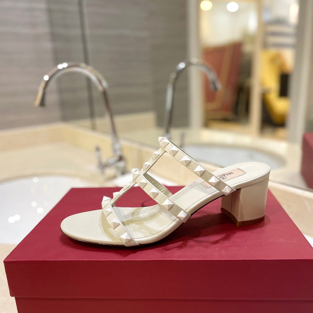 VALENTINO 26S ROCKSTUD CAGED HEELED SANDALS 60 MM IN CREAM WHITE CALFSKIN