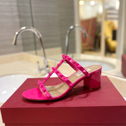 VALENTINO 26S ROCKSTUD CAGED HEELED SANDALS 60 MM IN PINK CALFSKIN