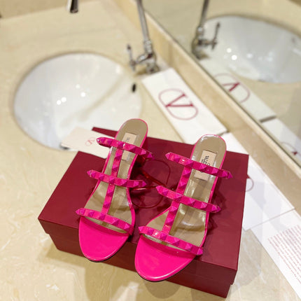VALENTINO 26S ROCKSTUD CAGED HEELED SANDALS 60 MM IN PINK CALFSKIN