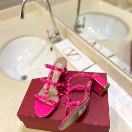 VALENTINO 26S ROCKSTUD CAGED HEELED SANDALS 60 MM IN PINK CALFSKIN