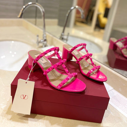 VALENTINO 26S ROCKSTUD CAGED HEELED SANDALS 60 MM IN PINK CALFSKIN