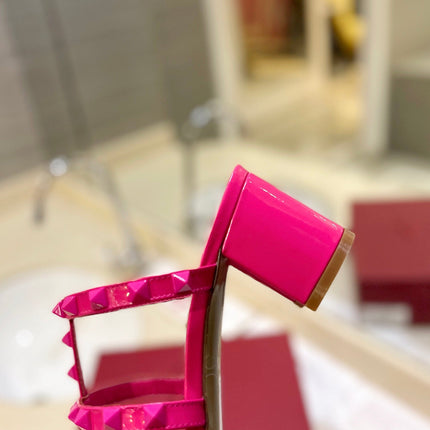 VALENTINO 26S ROCKSTUD CAGED HEELED SANDALS 60 MM IN PINK CALFSKIN