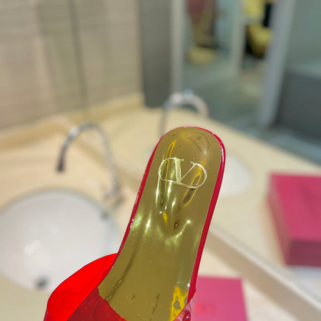 VALENTINO 26S FLAT SLIDES IN RED MIX GOLD LAMBSKIN WITH CRYSTAL