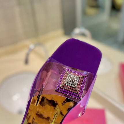VALENTINO 26S FLAT SLIDES IN PURPLE MIX GOLD LAMBSKIN WITH CRYSTAL