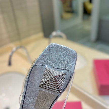 VALENTINO 26S FLAT SLIDES IN SILVER LAMBSKIN WITH CRYSTAL