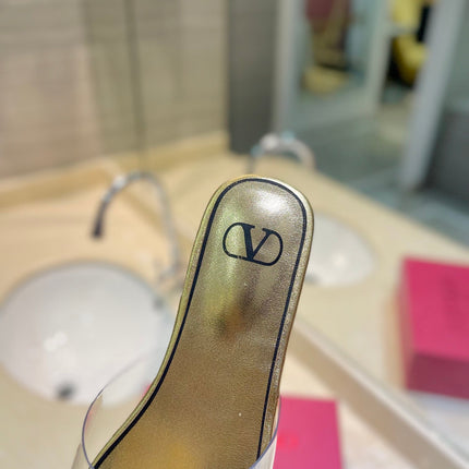 VALENTINO 26S FLAT SLIDES IN GOLD LAMBSKIN WITH CRYSTAL