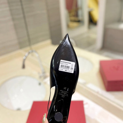 VALENTINO 26S POINTED TOE FLAT SLINGBACKS IN BLACK CALFSKIN