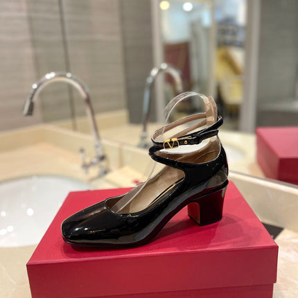 VALENTINO 26S ANKLE STRAP PUMPS 60 MM IN BLACK PATENT CALFSKIN