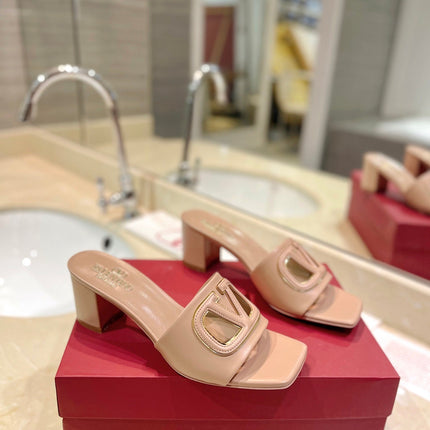 VALENTINO 26S BLOCK-HEEL SANDALS 65 MM IN NUDE CALFSKIN WITH LOGO