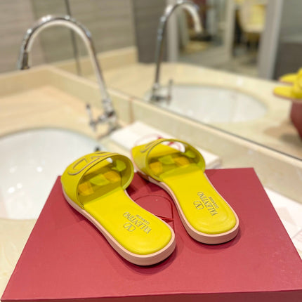 VALENTINO 26S SLIDES IN YELLOW CALFSKIN WITH LOGO