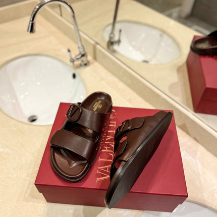 VALENTINO 26S FOOTBED SANDALS IN BROWN CALFSKIN