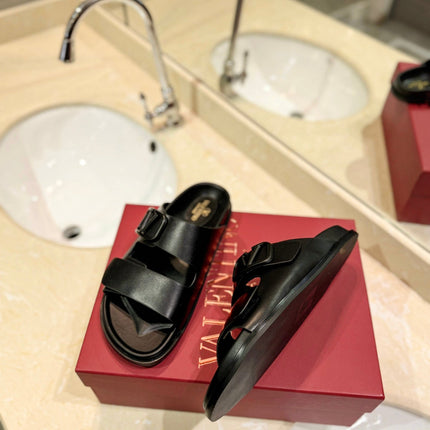 VALENTINO 26S FOOTBED SANDALS IN BLACK CALFSKIN