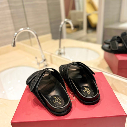 VALENTINO 26S VELCRO SANDALS IN BLACK JACQUARD FABRIC AND LEATHER