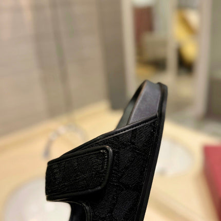 VALENTINO 26S VELCRO SANDALS IN BLACK JACQUARD FABRIC AND LEATHER