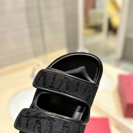 VALENTINO 26S VELCRO SANDALS IN BLACK JACQUARD FABRIC AND LEATHER
