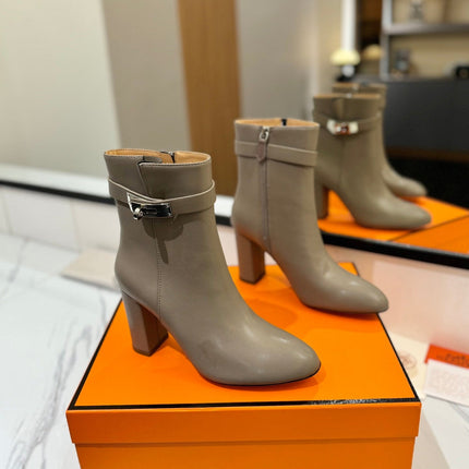 HM 26S ANKLE BOOTS 85 MM IN GREYISH BEIGE CALFSKIN