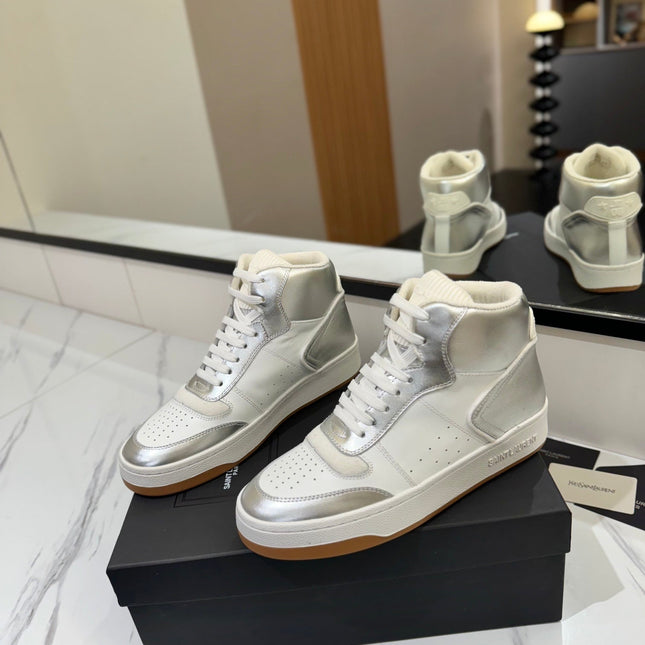 MID-TOP SNEAKERS IN SILVER MIX WHITE LAMBSKIN