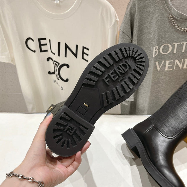 FENDI 25S HIGH BOOTS IN BLACK COWHIDE LOGO EMBOSSING