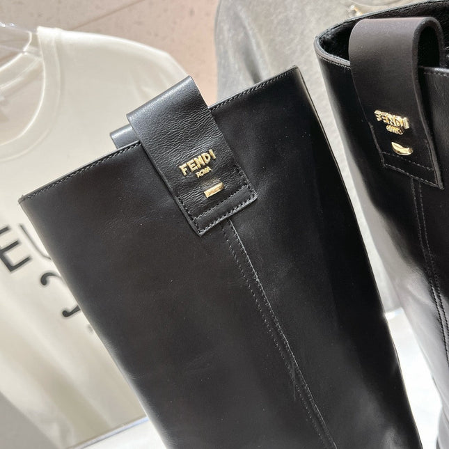 FENDI 25S HIGH BOOTS IN BLACK COWHIDE