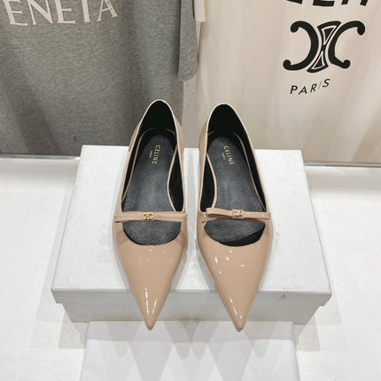 SUZY POINTY TOE BALLERINA IN TAN BEIGE PATENT CALFSKIN