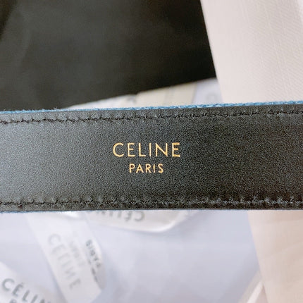 CELINE 25S BELT TRIOMPHE TAURILLON 25MM IN BLACK CALFSKIN AND DENIM 558344