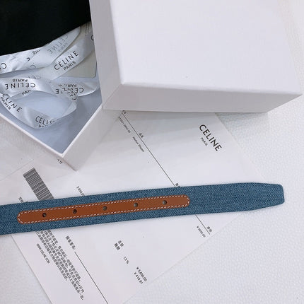 CELINE 25S BELT TRIOMPHE TAURILLON 25MM IN BROWN CALFSKIN AND DENIM 558350