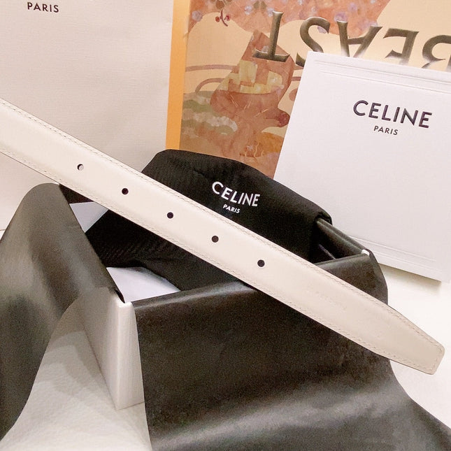 CELINE 25S BELT 25MM REVERSIBLE TRIOMPHE IN WHITE CALFSKIN 565536