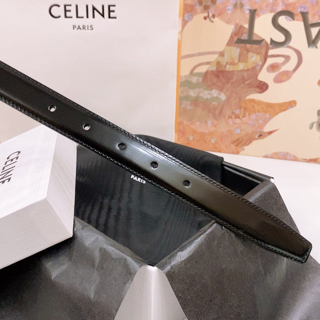CELINE 25S BELT 25MM REVERSIBLE TRIOMPHE IN WHITE BLACK CALFSKIN 565543
