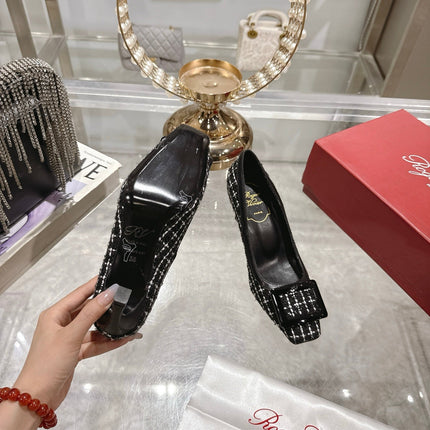 ROGER VIVIER 25S TROMPETTE BALLERINAS 75MM IN BLACK TWEED