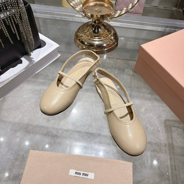 MIUMIU 26S SLINGBAC SANDALS IN BEIGE CALFSKIN