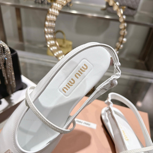 MIUMIU 26S SLINGBAC SANDALS IN WHITE CALFSKIN