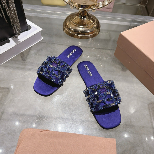 MIUMIU 26S SANDALS IN PURPLE EMBELLISHED SILK