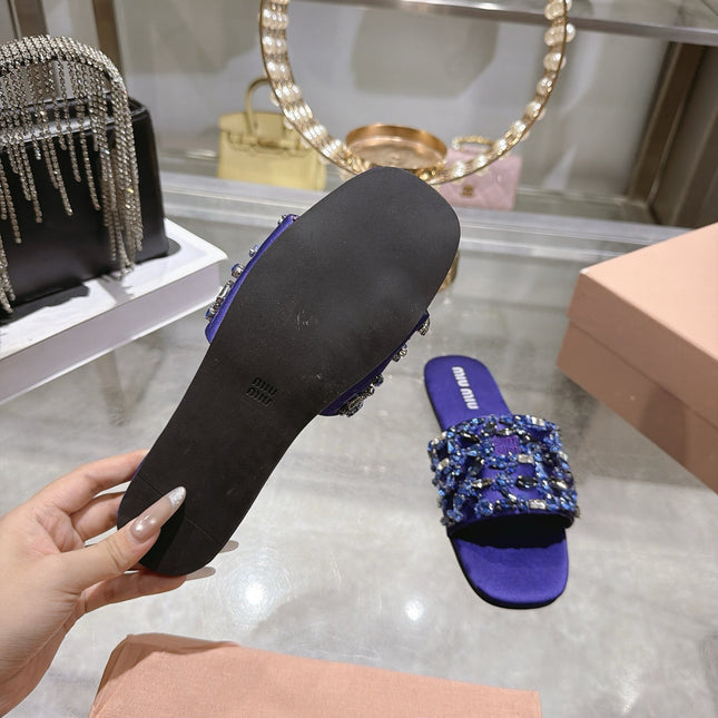 MIUMIU 26S SANDALS IN PURPLE EMBELLISHED SILK