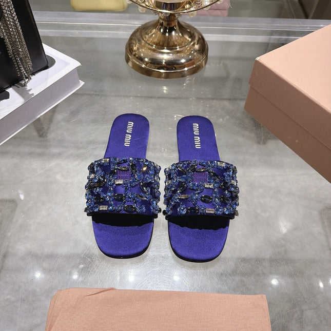 MIUMIU 26S SANDALS IN PURPLE EMBELLISHED SILK