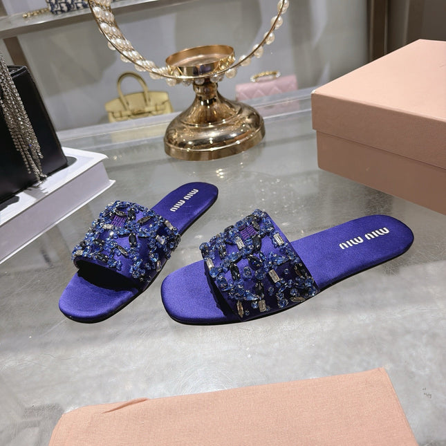 MIUMIU 26S SANDALS IN PURPLE EMBELLISHED SILK