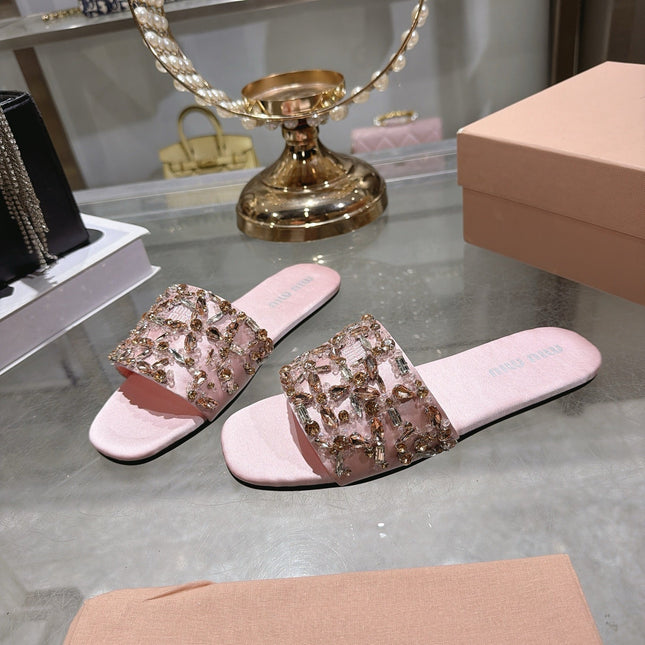 MIUMIU 26S SANDALS IN PINK EMBELLISHED SILK