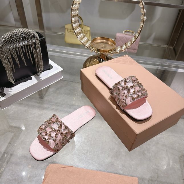 MIUMIU 26S SANDALS IN PINK EMBELLISHED SILK