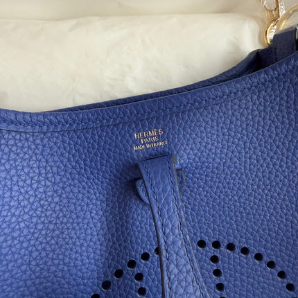 HM 25S EVELYNE 17 CM IN NAVY BLUE COWHIDE WITH GOLD HARDWARE