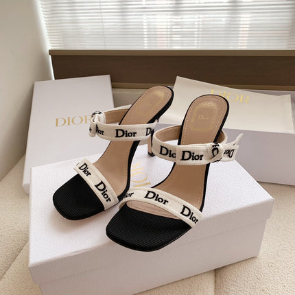 DIOR HEELED SANDALS 100MM WITH J'ADIOR STRAPS IN BLACK CALFSKIN