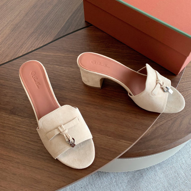 LP 26S SUMMER MULE HEELS 60MM IN CREAM WHITE SUEDE SILVER HARDWARE