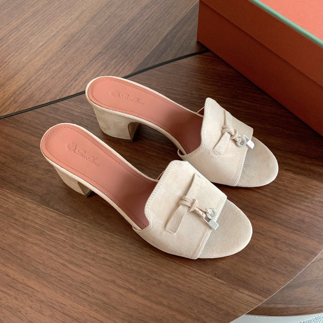 LP 26S SUMMER MULE HEELS 60MM IN CREAM WHITE SUEDE SILVER HARDWARE
