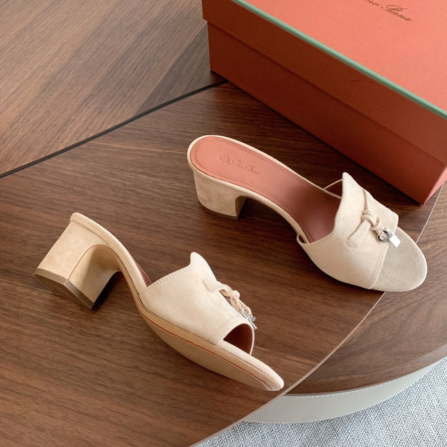 LP 26S SUMMER MULE HEELS 60MM IN CREAM WHITE SUEDE SILVER HARDWARE