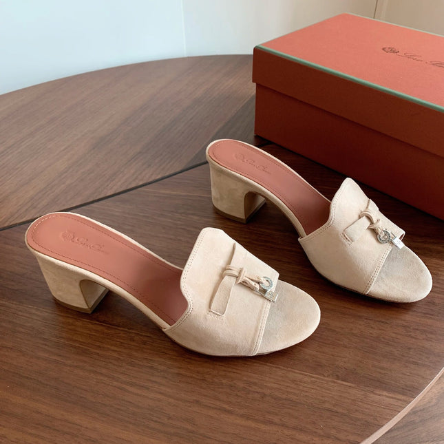 LP 26S SUMMER MULE HEELS 60MM IN CREAM WHITE SUEDE SILVER HARDWARE